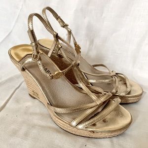 Michael Kors gold strappy wedges